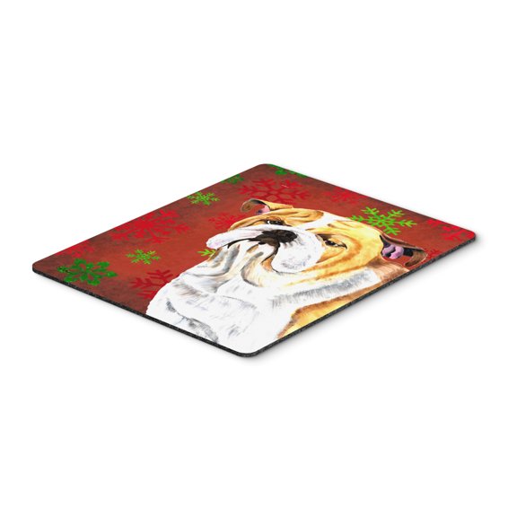 Carolines Treasures SC9414MP "Bulldog English Red and Green Snowflakes Holiday Christmas Mouse Pad Hot Pad or Trivet"