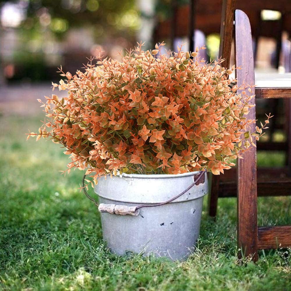 Morttic 6 Bundles Artificial Fall Boxwood No Fade Faux Autumn Plants, Fake Indoor Outdoor Greenery for Thanksgiving Christmas Wedding Party Home Garden Fireplace Decor (Green Brown)