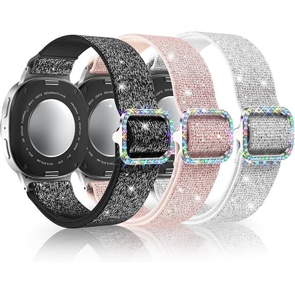 xixishop for Samsung Galaxy Watch Bands for Women, Bling Stretchy Nylon Strap Designed for Samsung Galaxy Watch 8/7/6/5/4/FE, Active 2 – Soft, Breathable, Adjustable, Glitter Elastic Wristband