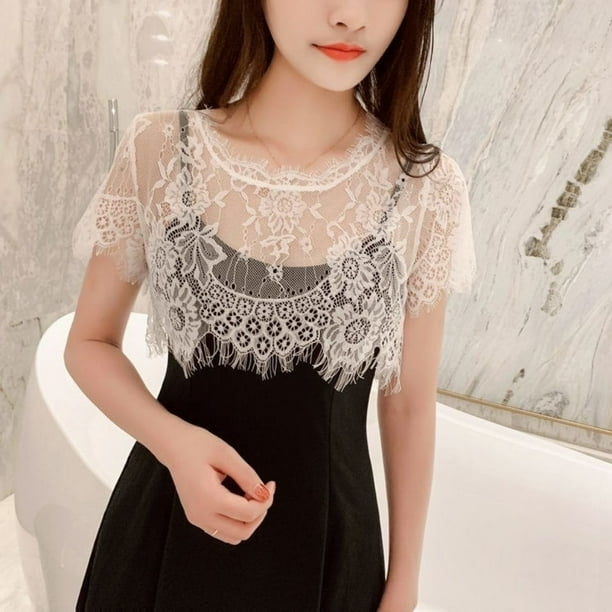 Bolero de encaje elegante para mujer, chaqueta blanca y negra para fiesta de noche y graduación, otoño y verano qiuyongming unisex