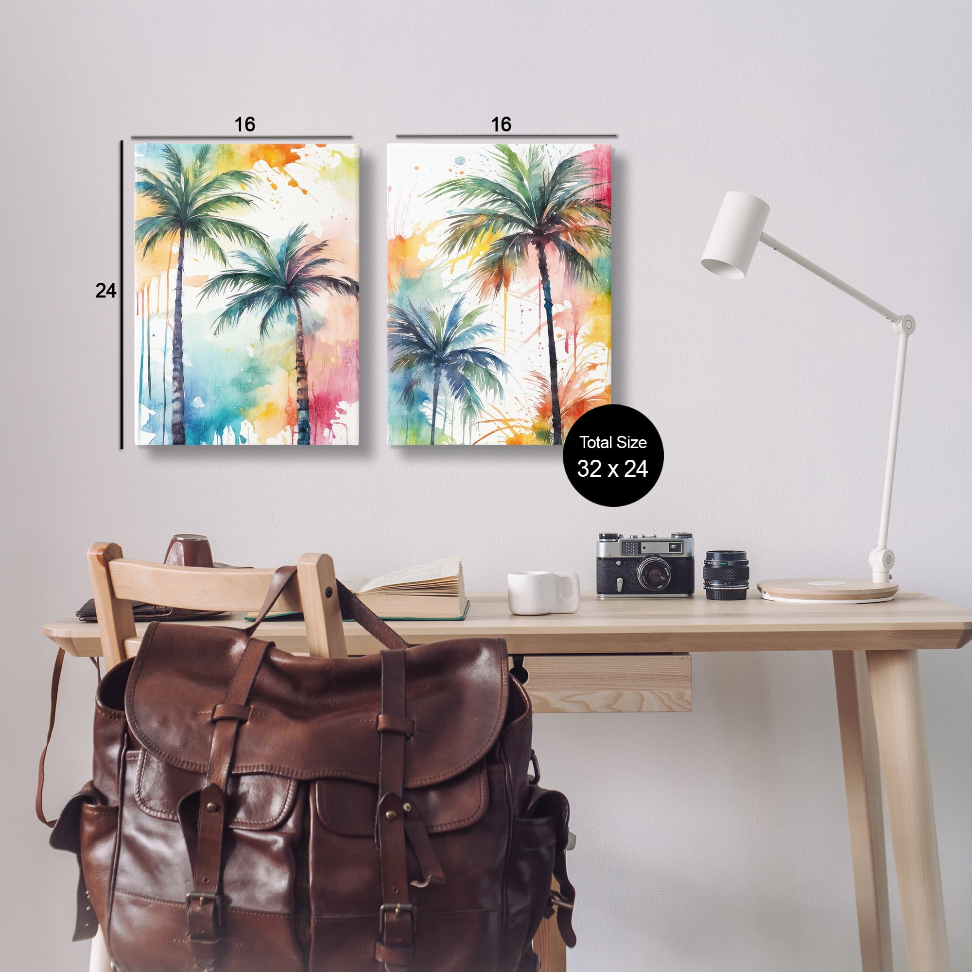 Stupell Industries Watercolor Splash Towering Palms Plants & Flowers Painting Wrapped Canvas Art Print Wall Art, 16 x 24, Set of 2