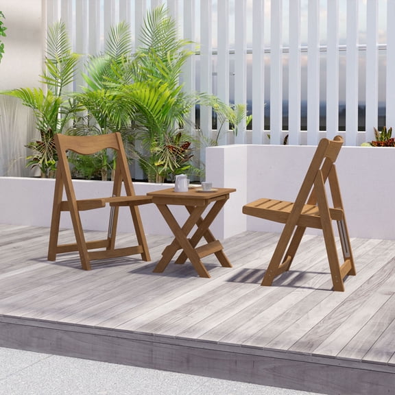 Lyuhome 3 Pieces HIPS Patio Folding Bistro Set with 2 Chairs and Rectangular Table Teak