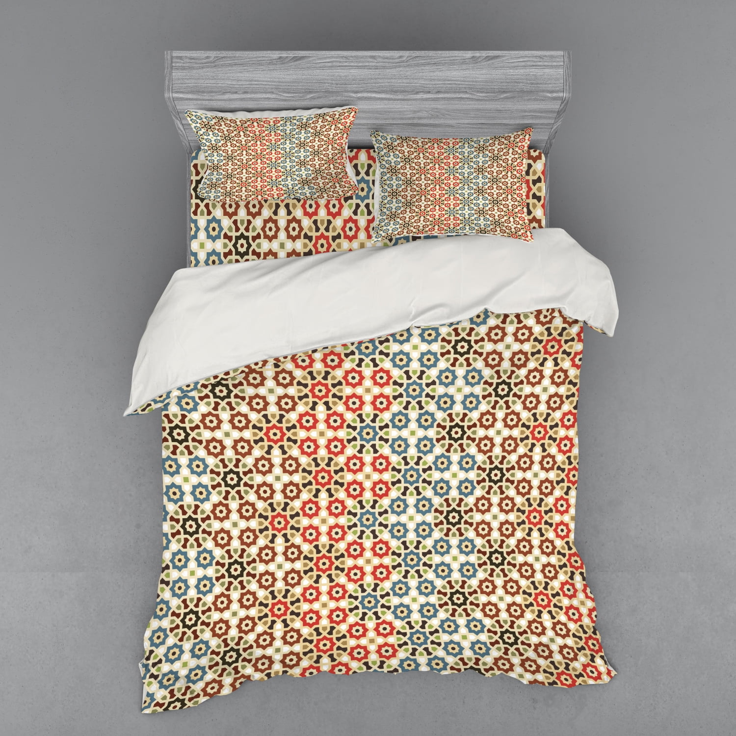 Abstract Duvet Cover Set, Seamless Pattern with Motifs Far Eastern Themed Print, Bedding Set