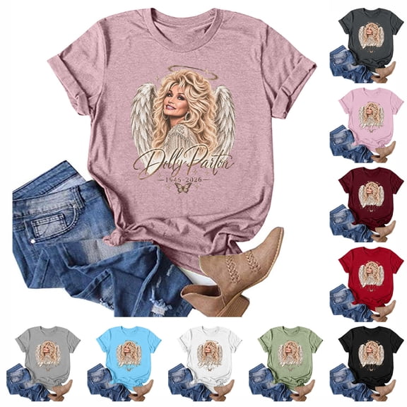 Women's Dolly Country Music Legend Shirts Casual Graphic Tee Short Sleeve Crew Neck Top Vintage Retro Loose Fit Shirt T Shirt