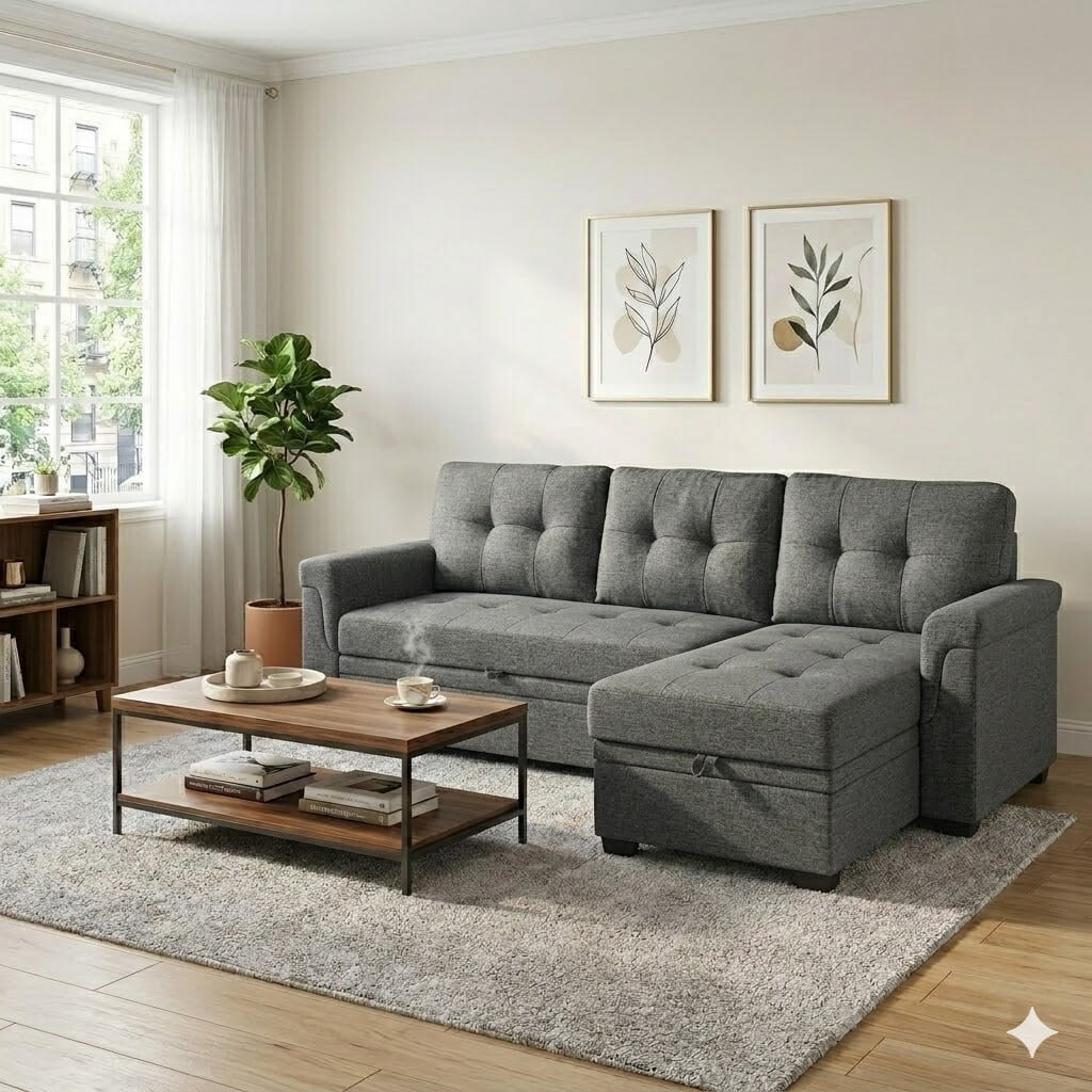 avobird 86'' Upholstered Pull-Out Sofa Bed, Sleeper Sofa with Reversible L/R, Polyester Fabric for Living Room, Gray