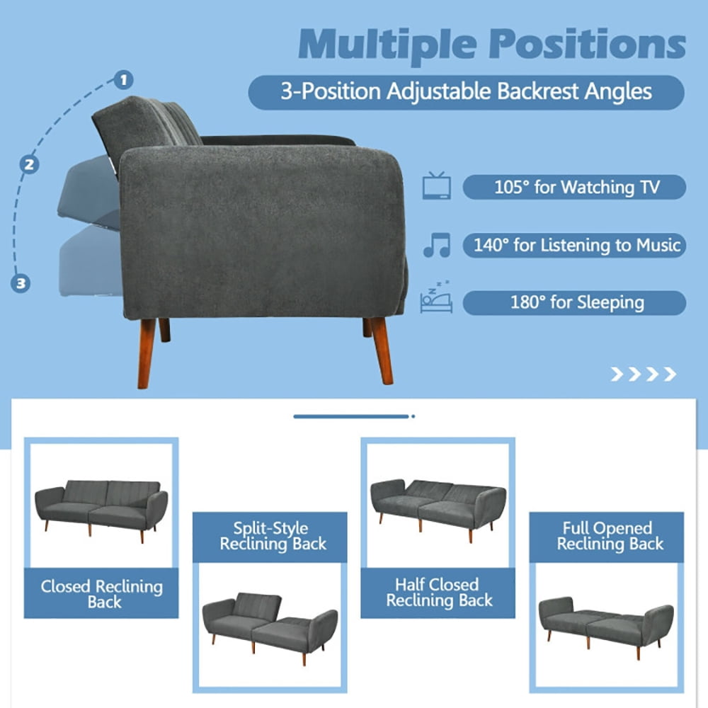 Finihen Convertible Futon Sofa Bed, Modern Convertible Sleeper Couch, Adjustable Couch Sleeper with Wood Legs, for Studio, Apartment, Office, Small Space, Living Room, Bedroom, Gray Finihen Convertible Futon Sofa Bed, Modern Convertible Sleeper Couch, Adjustable Couch Sleeper with Wood Legs, for Studio, Apartment, Office, Small Space, Living Room, Bedroom, Gray