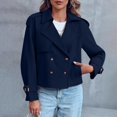 thumbnail image 2 of Wutalume Women's Fashionable Casual Pocket Short Double Breasted Windbreaker Jacket, Lightweight and Stylish, Ideal for Spring and Fall, Casual and Outdoor Activities,Navy L, 2 of 7