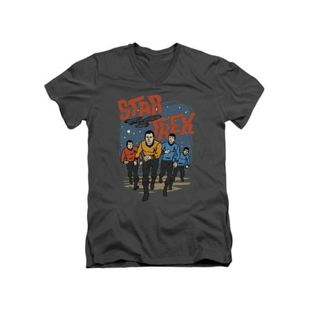 - Star Trek Animated Series 1970s Cast Run Forward Adult V-Neck T-Shirt Tee