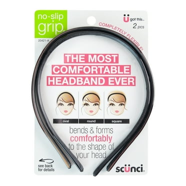 Scunci No-Slip Grip Flexible Skinny Plastic Headbands, Multicolor, 2 Count