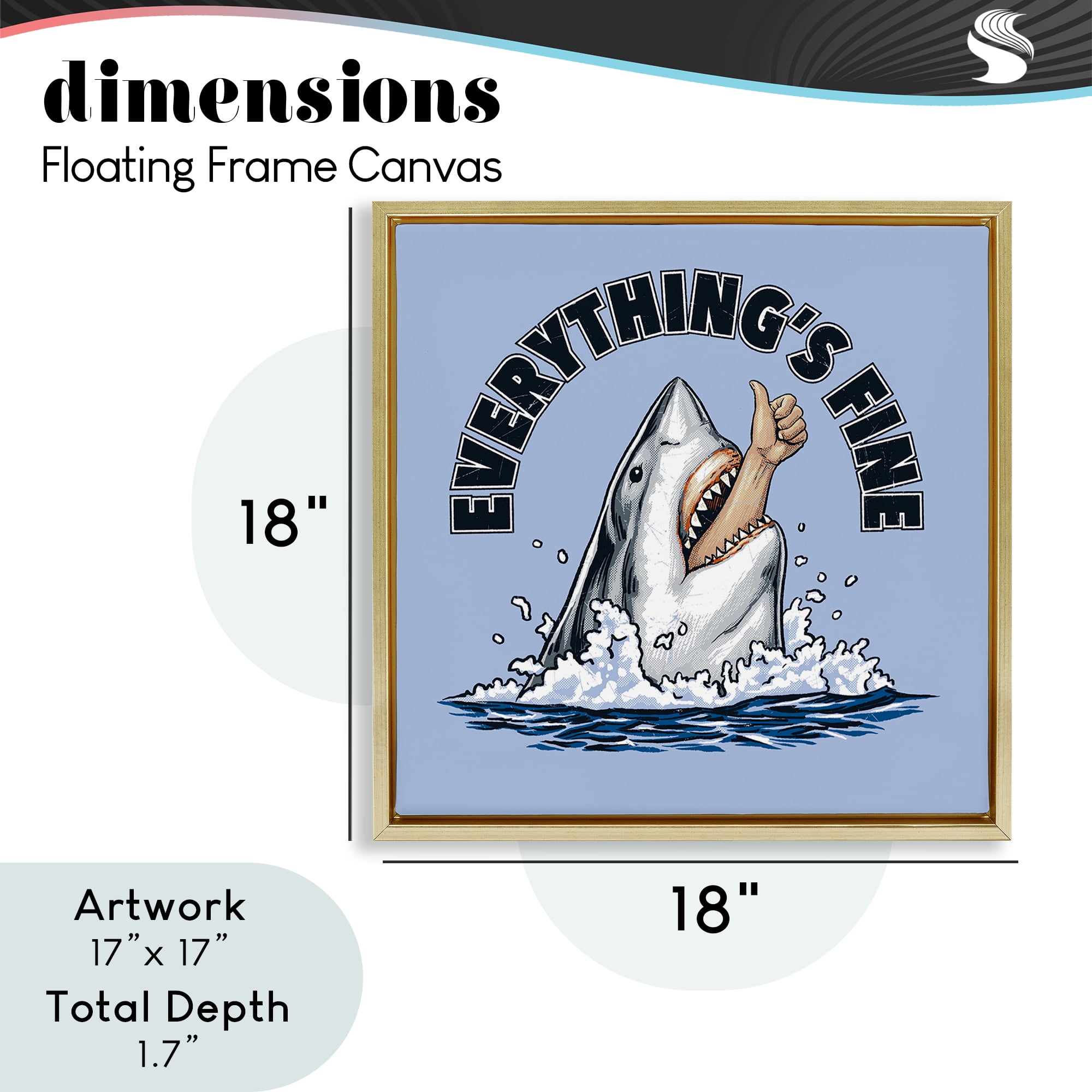 Everything's Fine Shark Bite Gold Framed Floater Canvas Wall Art, design by Jedco Brands Inc.