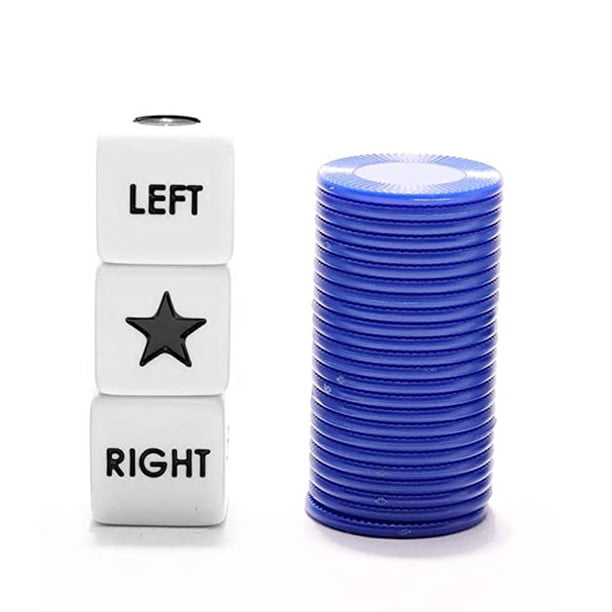 NECXON Juego De Dados Central Izquierdo Y Derecho, Juego De Dados LCR Que Incluye 3 Dados, 40 Fichas De Colores Con Caja De Almacenamiento Para Juego De Picnic De Fiesta De Camping