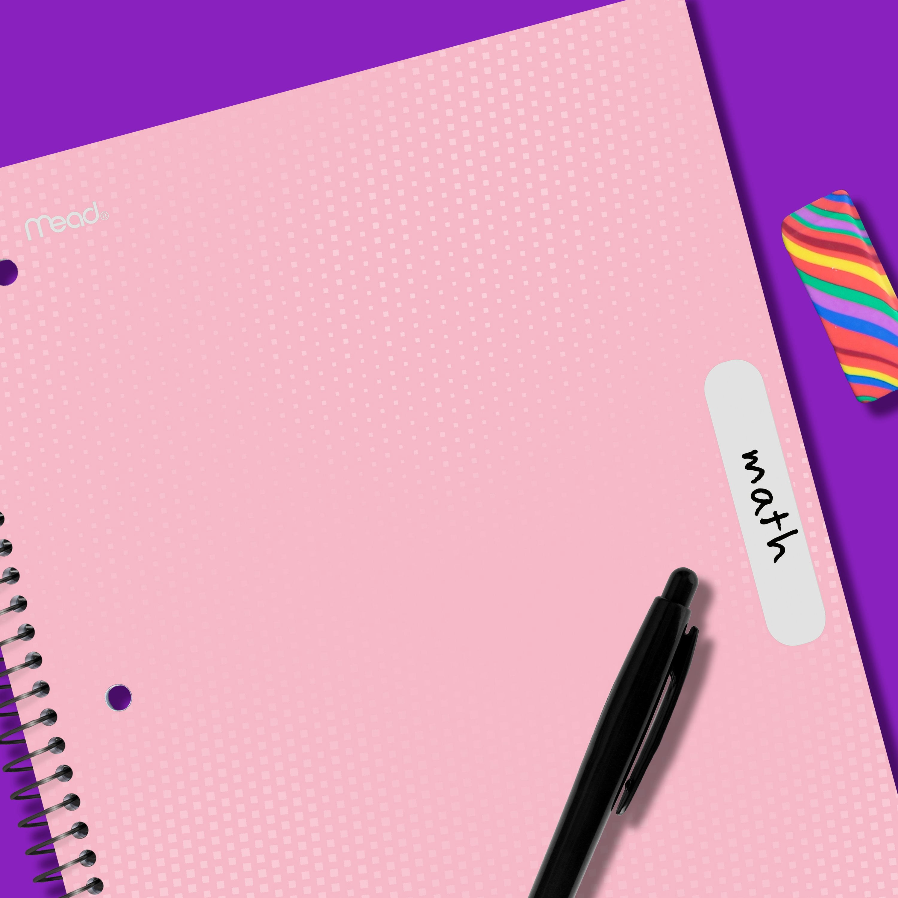 Mead 1 Subject Wide Ruled Spiral Notebook, 8 x 10.5 Inches, Pastel Pink, Poly Cover, 100 Sheets
