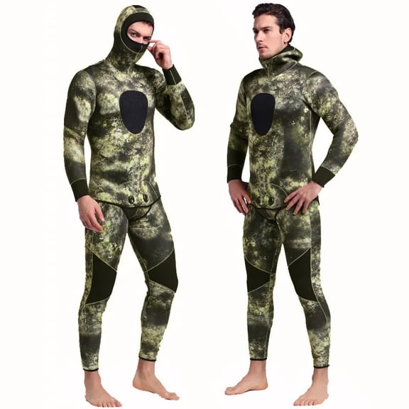 Men's 5mm Camo 2-Piece Wetsuit - Thermal Neoprene for Spearfishing/Scuba/Surfing