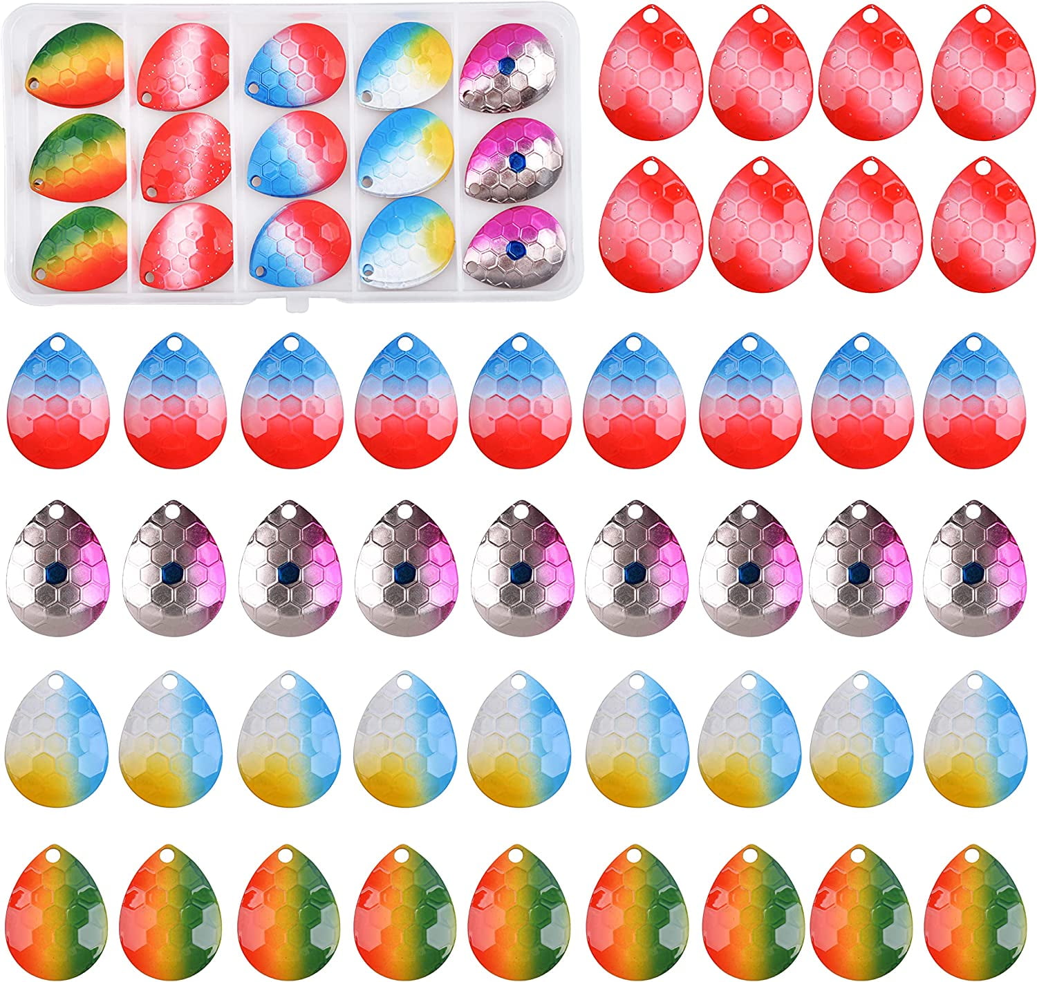 Fishing Spinner Colorado Blades Lures Kit, 50 Pack Blades for Lure