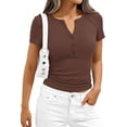 thumbnail image 3 of PRETTYGARDEN Womens Summer Short Sleeve Tops Spring Casual V Neck Henley Button Up T Shirts Dressy Ribbed Knit Blouses, 3 of 8