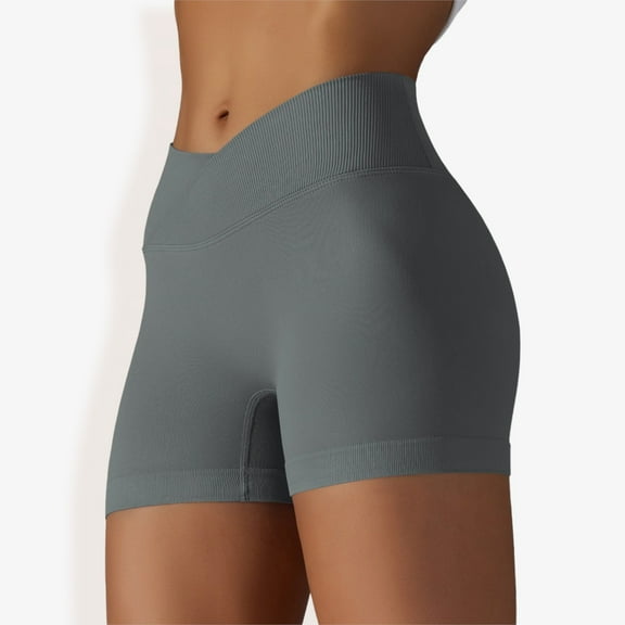 Women's High Waist Seamless Ribbed Biker Shorts- Large, Dark Gray