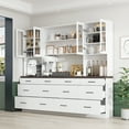 thumbnail image 4 of OXYLIFE 94.5" W Kitchen Pantry with Countertop,12 Drawers & 4 Glass Doors,Modern Wooden Cupboard Storage Cabinet for Dining Room,White, 4 of 11