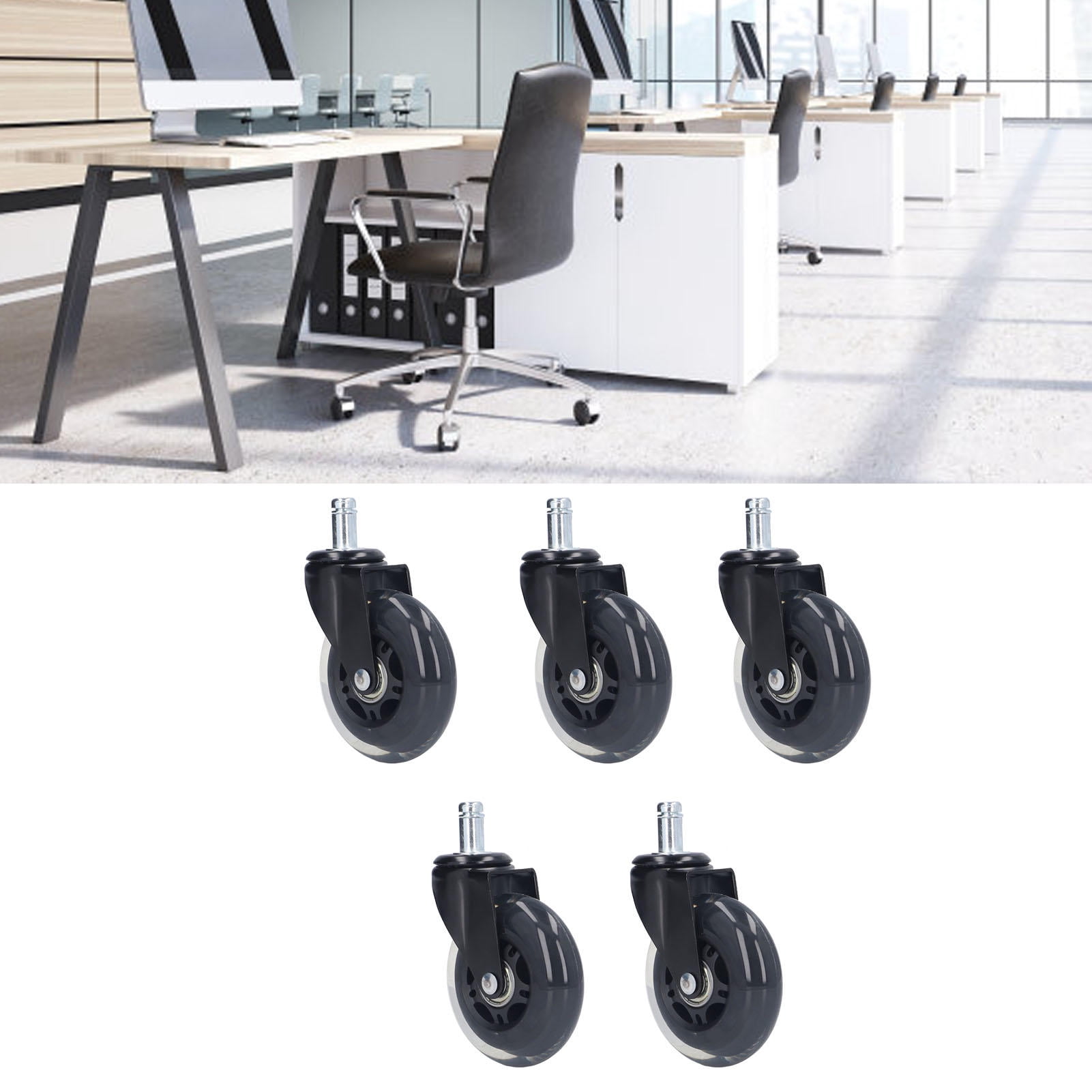 YAHHU 5‑Pack 3″ Noise‑Free Scratch‑Resistant Chair Casters, 360° Rotation, 100‑lb Capacity, Easy Tool‑Free Install, Black