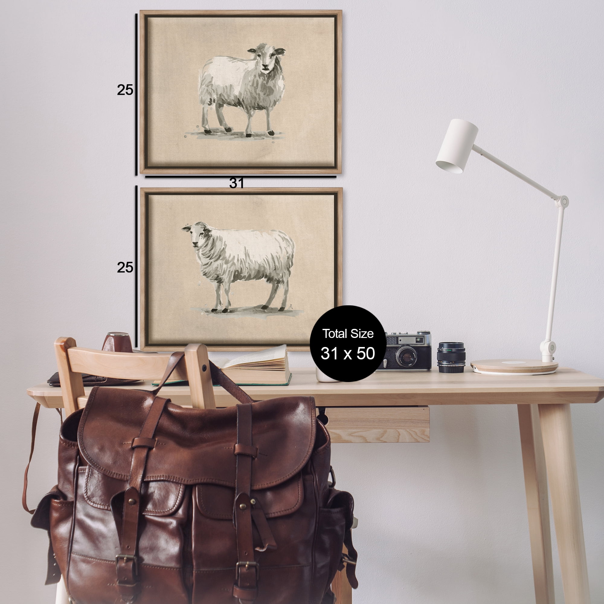 Stupell Industries Beige Sheep Portrait Animals Painting Brown Floater Framed Canvas Art Print Wall Art, 31 x 25, Set of 2