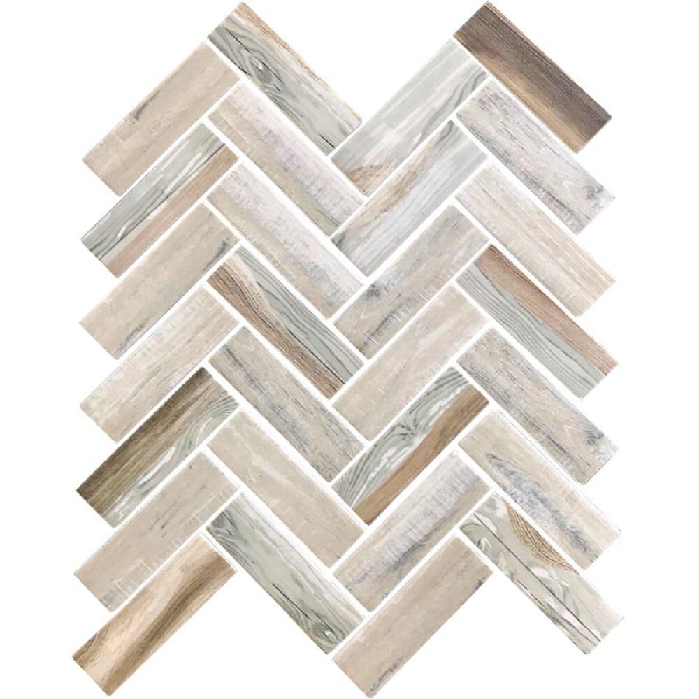 Apollo Tile   10 pack 11-in x 12.6-in White Cream Matte Finished Recycled Glass Herringbone Mosaic Tile (9.63 Sq ft/case)