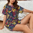 thumbnail image 4 of Xecao Rock Music Pattern Women's Short Sleeve Pajama Set Soft Sleepwear Lounge Set with Button Front Top and Drawstring Shorts with Pockets-XX-Large, 4 of 6