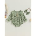 thumbnail image 3 of Infant Baby Girl Fall Clothes 3M 6M 9M 12M Long Sleeve Floral Print Ruffle Romper Onesie with Headband Newborn Winter Outfits, 3 of 10