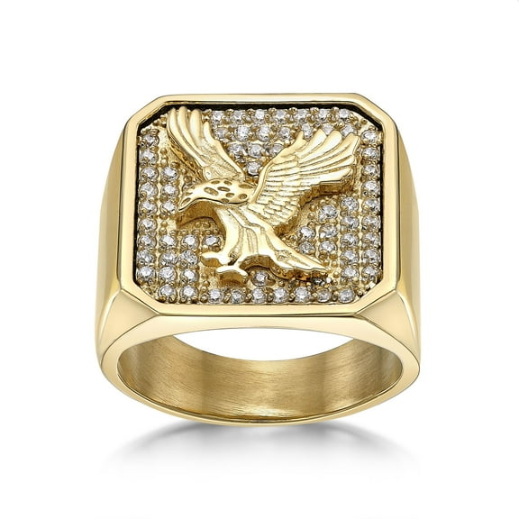 Men's Gold Ion Plated Stainless Steel and Cubic Zirconia Eagle Ring