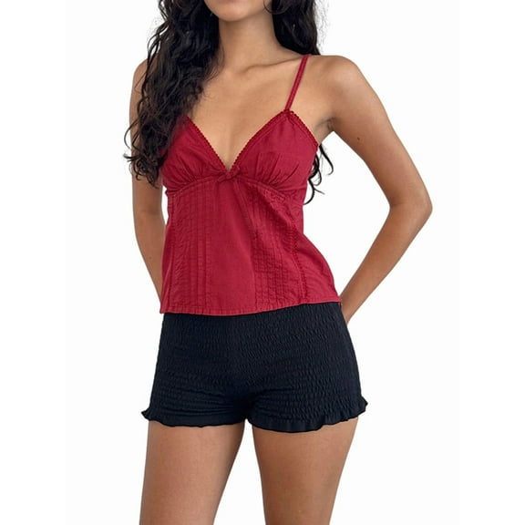 Women'S Camisole Tank Tops Spaghetti Strap Summer Sleeveless Going Out Top Red S