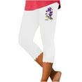 thumbnail image 2 of Stamzod High Waisted Leggings for Women Fashion Flower Printing Summer Slim Fit Stretch Capri Leggings Plus Size Casual Cropped Pants for Women White E XXXL, 2 of 3