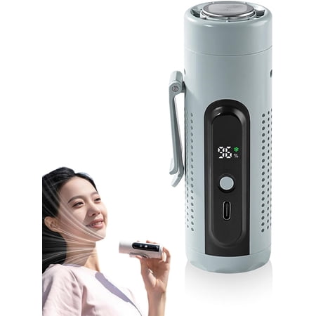 2026 New Portable Clip on Fan, Portable Silent Mini Bladeless Fan, Hands Free Waist Clip Fans with 5 Wind Speed & Lighting, Rechargeable Small Fans with Cooling Function for Outdoor (Blue)