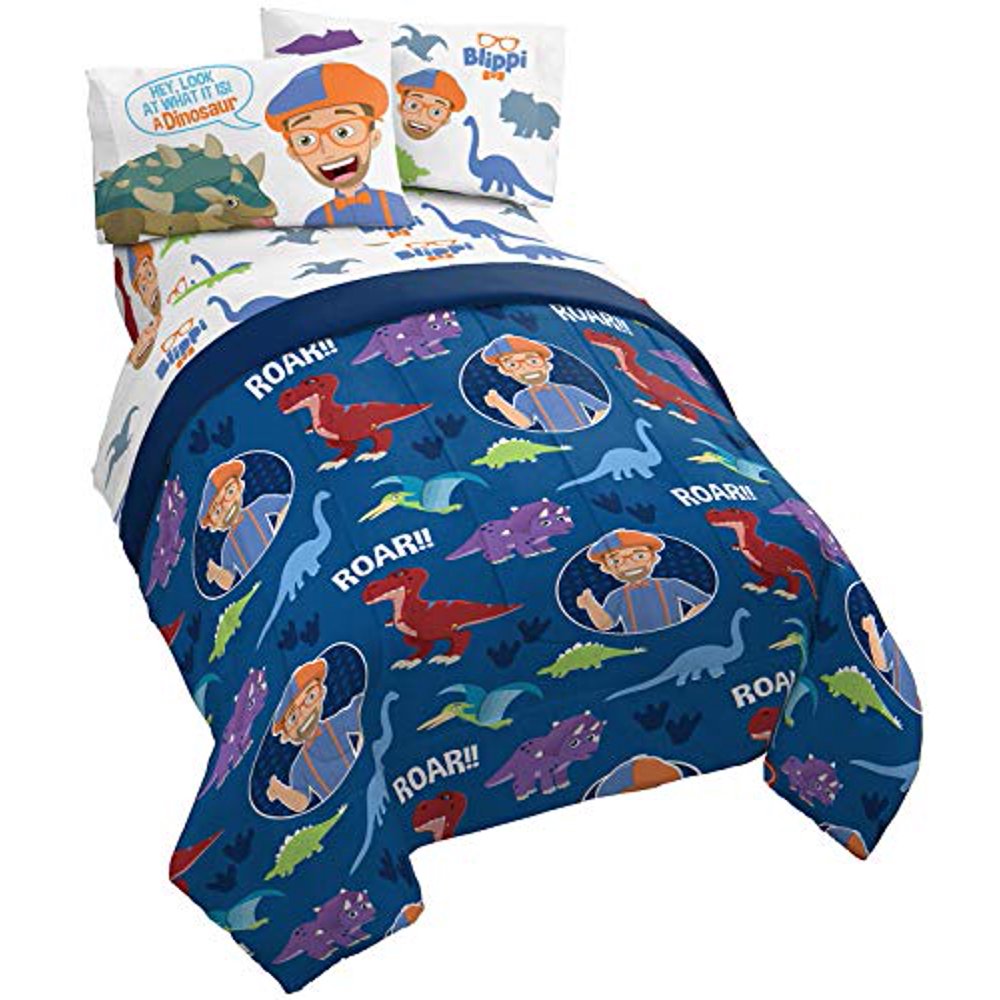 Jay Franco Blippi Dino Fun 5 Piece Full Bed Set Includes Comforter & Sheet Set Bedding Super