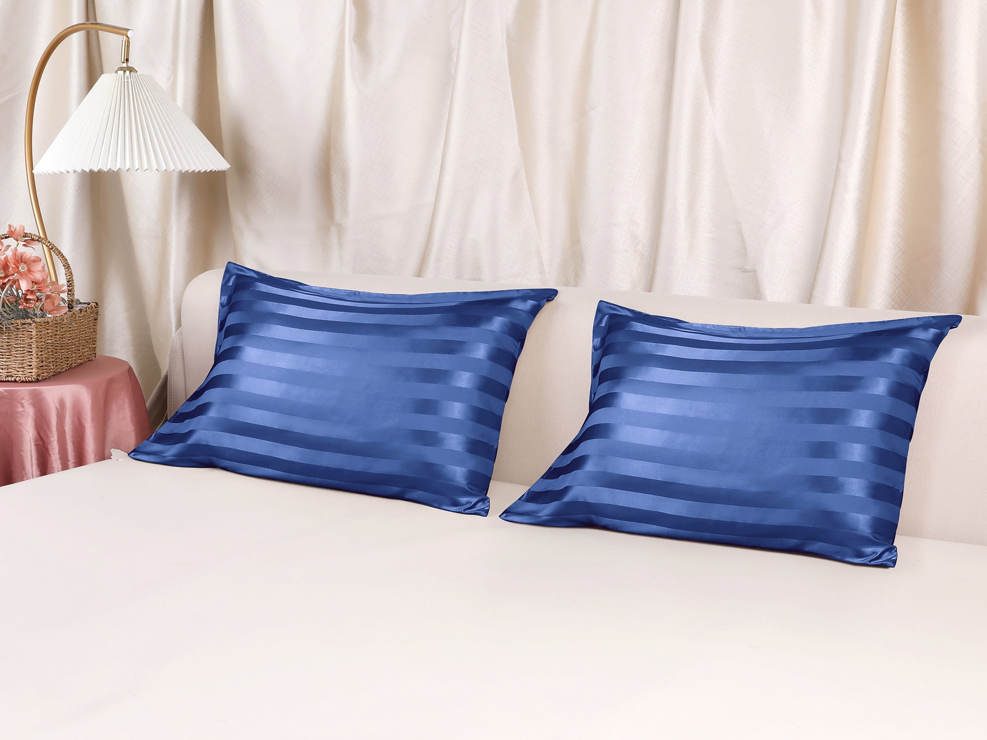 Unique Bargains Satin Pillow Cases Set of 2 Pillow Covers Standard Navy