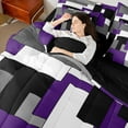thumbnail image 4 of Manfei Black White Gray Purple Bedding Comforter Set 7-Piece, Geometric Checkered King Bedding Sets, Abstract Aesthetic Bed Sheets, Breathable Room Decor, 4 of 8