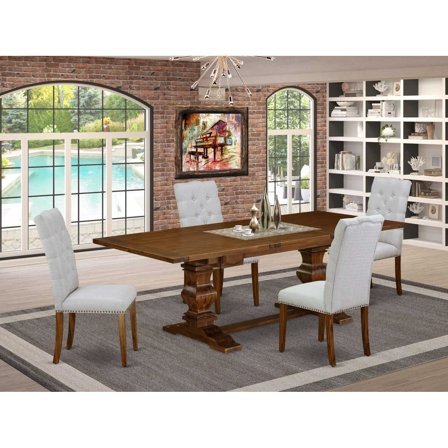 East West Furniture Table Top- Table Pedestal Parson Chairs LAEL5-88-05
