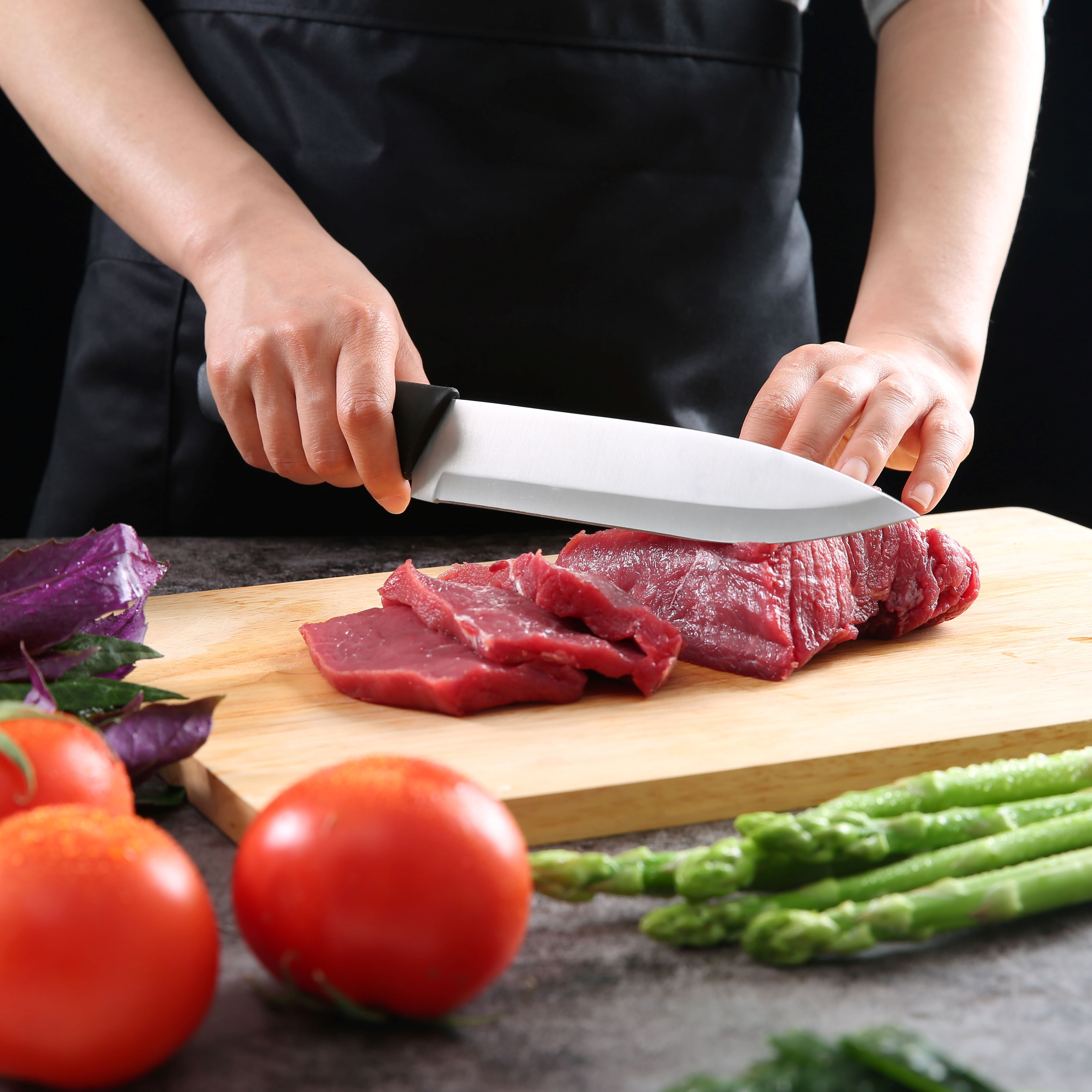 Mainstays 8 in Stainless Steel Chef Knife with Soft-Grip Handle, Black