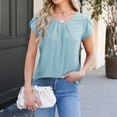 thumbnail image 2 of ZQUUVOU Women'S 2025 T Shirts Casual Cap Pleated Short Sleeve Tops Cute Eyelet Summer Spring Shirts Blue, 2 of 3