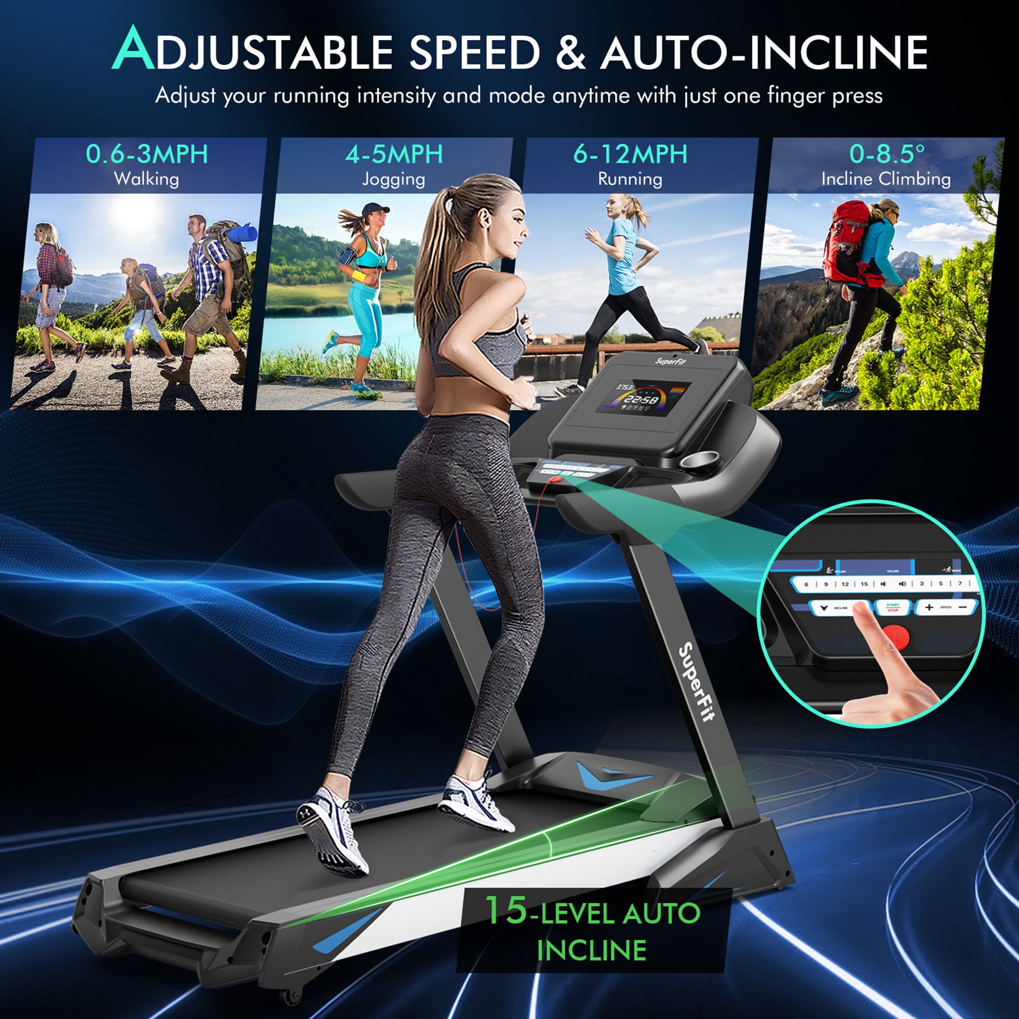 Gymax 4.75HP Folding Treadmill Gym Exercise Machine w/ Auto Incline LED Screen Black