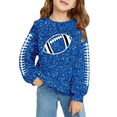 Byoo Teen Girls Football Print Sweatshirt O-Neck Long Sleeve Sequin Pullover Top Comfortable Sporty Shirts for Kids