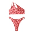 thumbnail image 3 of Women’s Two Piece Swimsuit Asymmetrical One Shoulder Bikini Set High Cut Cheeky Swimwear Leopard Print Bathing Suit Orange L, 3 of 7