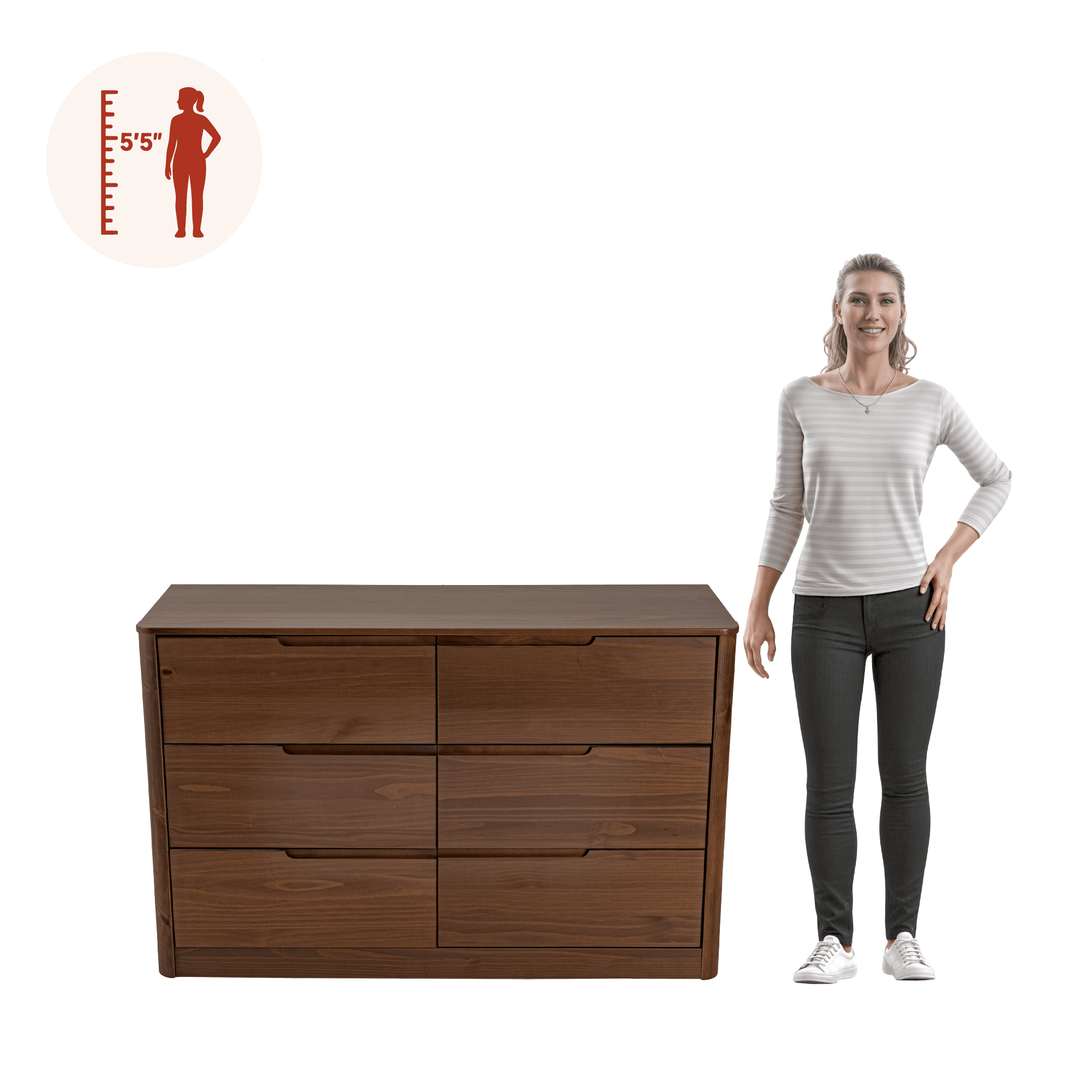 Kirsty Solid Wood 6 Drawers Dresser Brown - for Adults and Teens