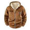thumbnail image 2 of BiZtdJrK Christmas Graphic Print Mens Sherpa Fleece Lined Hoodie Winter Warm Zip Up Hooded Sweatshirt Jacket Cargo Coats with Pockets, Khaki, XL, 2 of 4