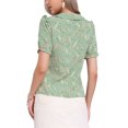 thumbnail image 3 of INSPIRAR CHIC Blusa de manga corta con volantes y cuello Peter Pan de flores para mujer, S Verde, 3 of 6