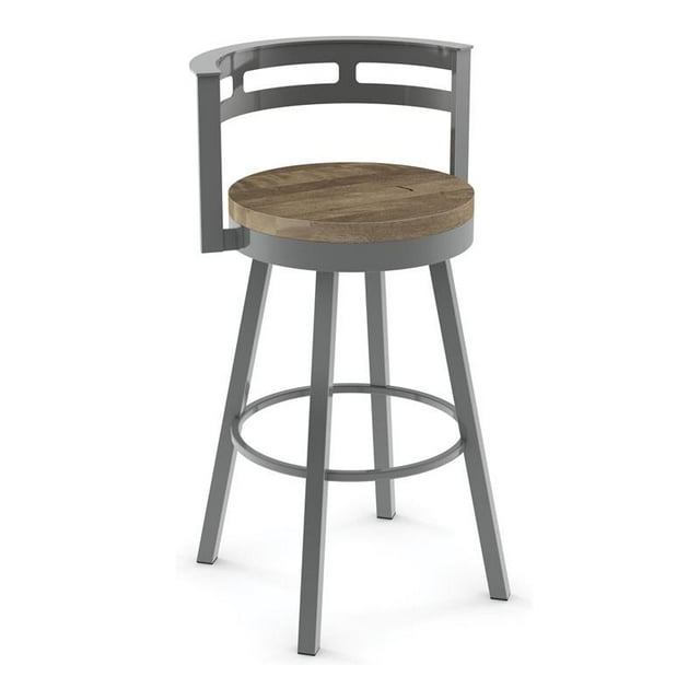 Amisco Vector 25.5" Distressed Wood Swivel Counter Stool in Beige/Glossy Gray