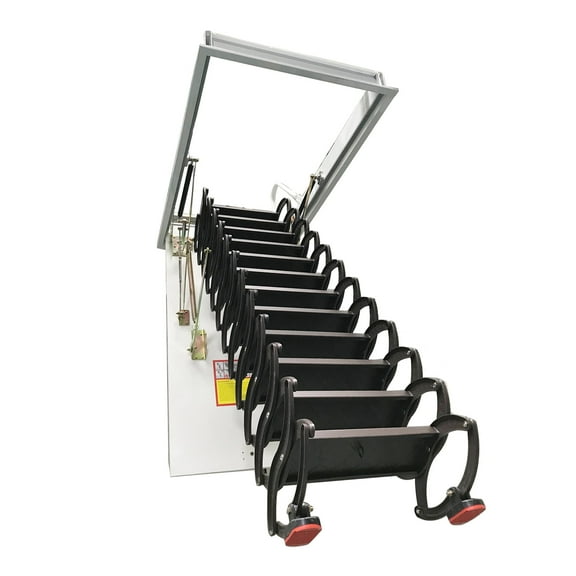 9.8ft 12Steps Steel Attic Pull Down Ceiling Ladder Hidden Telescopic Folding Ladder Chocolate 27.56'' * 47.24''