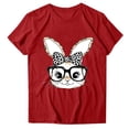 thumbnail image 2 of Easter Shirt for Women Leopard Print Bow Glasses Bunny Graphic T-Shirt Short Sleeve Crewneck Casual Loose Fit Festival Apparel Spring Holiday Top, 2 of 5