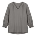 thumbnail image 4 of Warop Women's V Neck 3/4 Sleeve Tops Solid Color Ruched Basic Business T Shirts Casual Loose Pullover Blouses, 4 of 5
