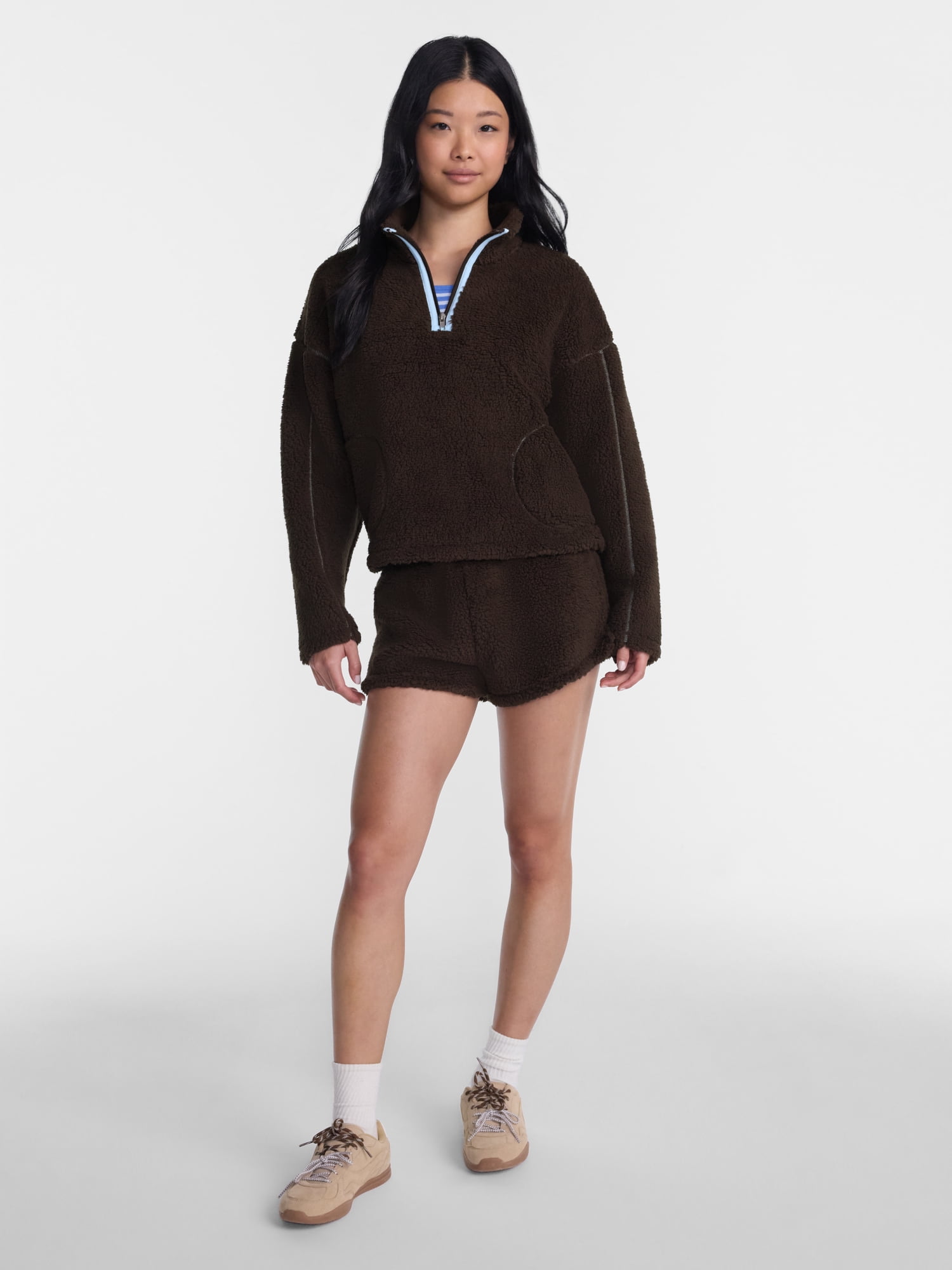 No Boundaries Faux Shearling Plush Pullover, Women's & Women’s Plus XXS-4X