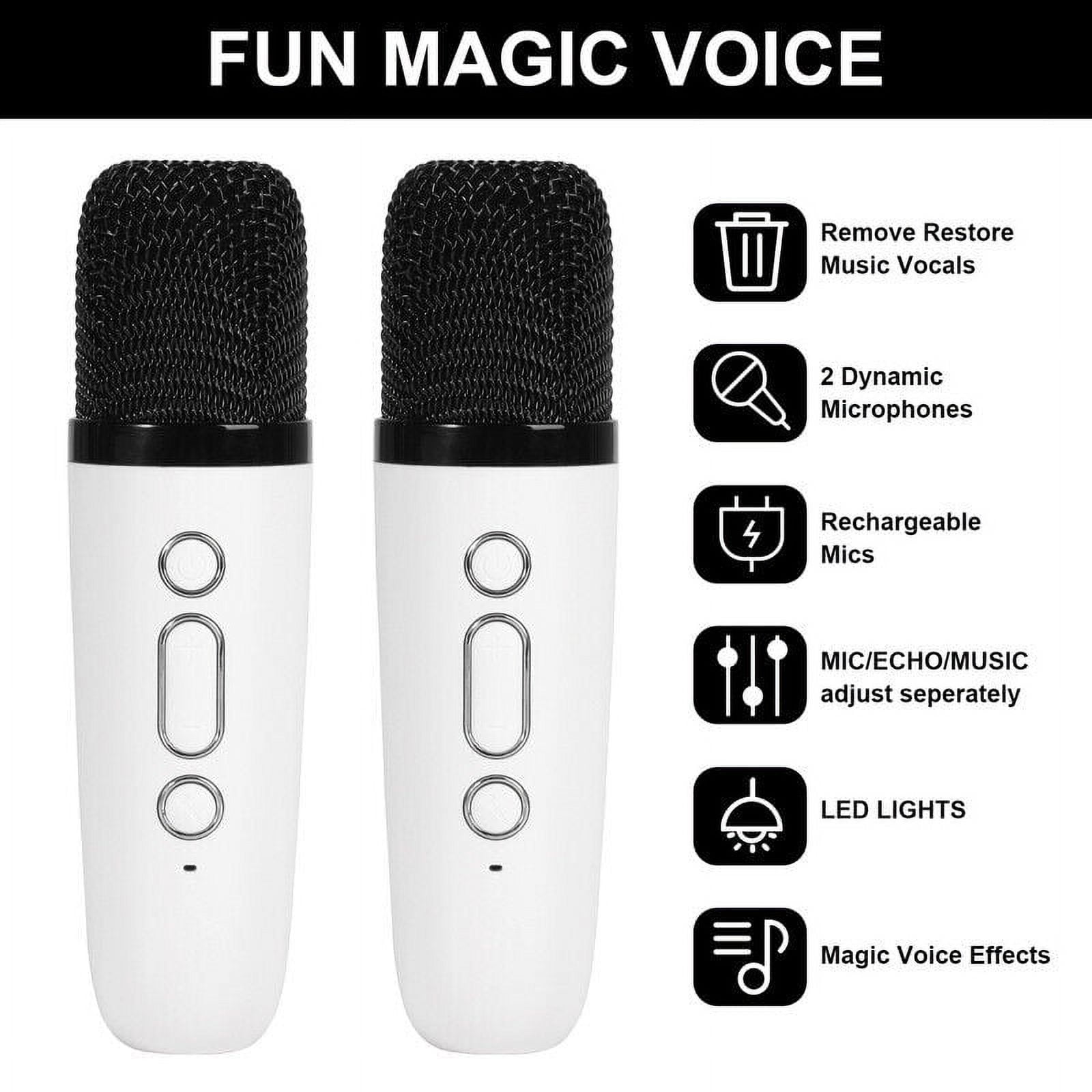 TOPCHANCES Mini Karaoke Machine for Kids, Portable Bluetooth Karaoke Speaker with 2 Wilreless Microphones and Dynamic Lights, Ideal Gifts for Girls Boys Home Party ( White )