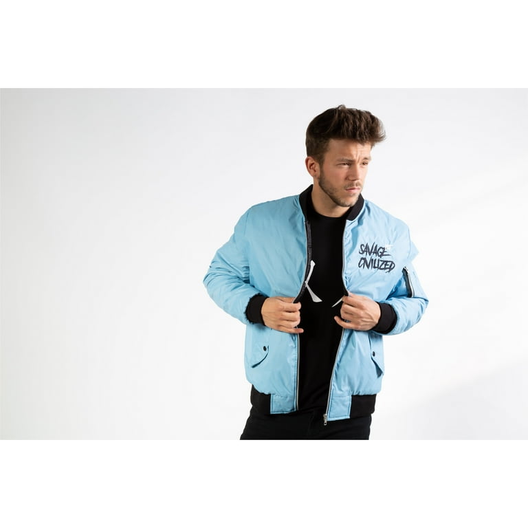 SYC Apparel Soft Blue Bomber Jacket Nylon Zip Pockets Men