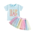 thumbnail image 3 of TrendOFT Easter Outfits for Baby Girl Cute Summer Outfit Short Sleeve Tee and Rainbow Mesh Tutu Skirt 2 Piece Toddler Clothing Set Blue 6-12 Months, 3 of 9